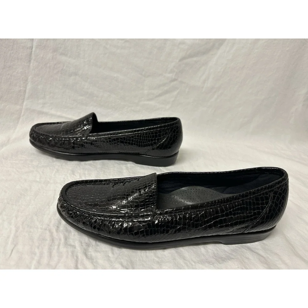 SAS Tripad Comfort Shoes Womens 10.5 Black Patent Leather Croc Embossed Loafers